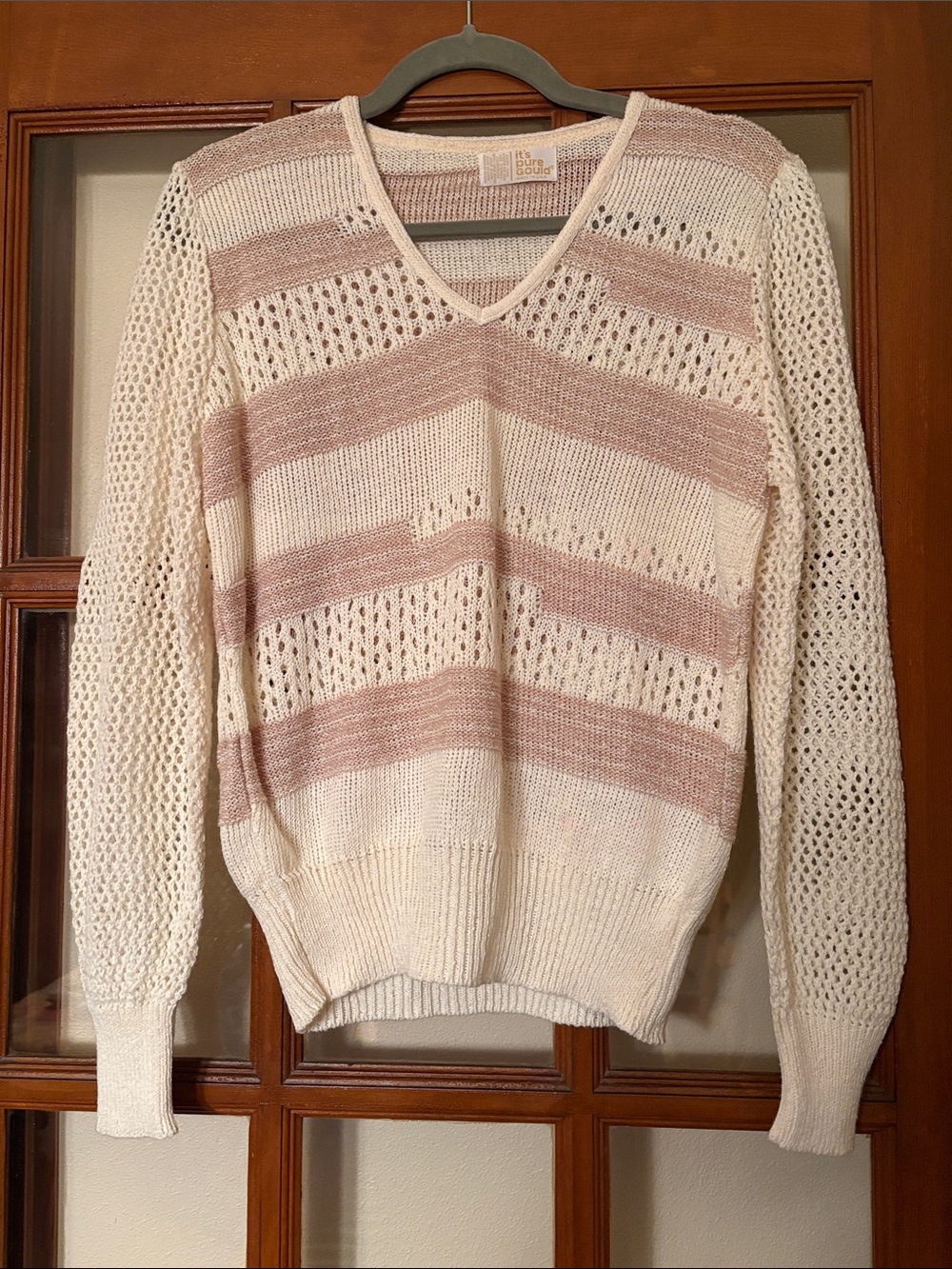 Vintage Cream Striped V-Neck Sweater NOS
